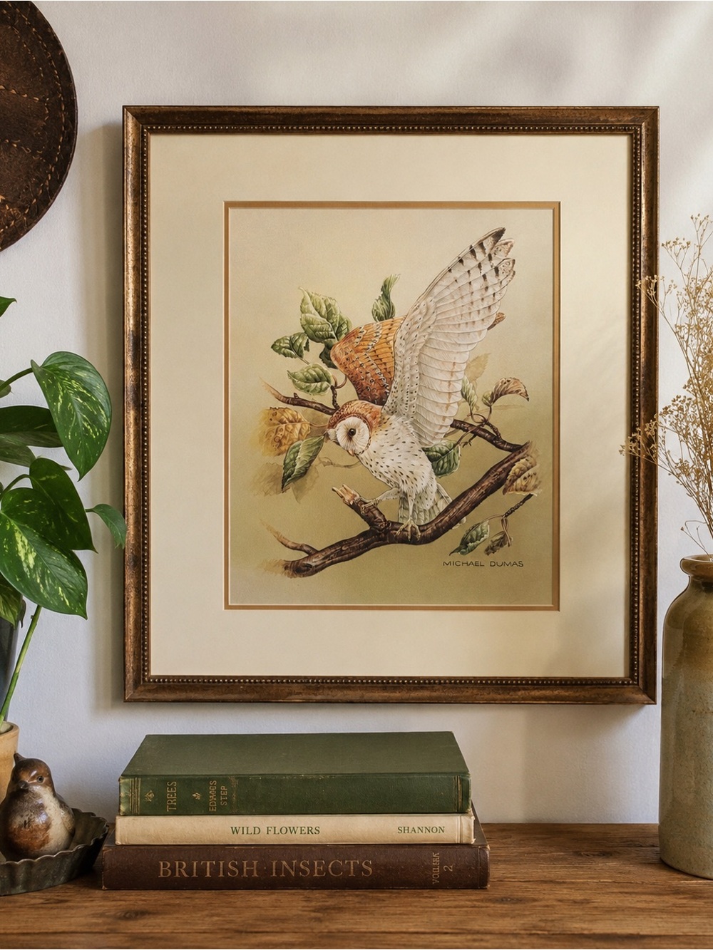 Vintage Owl Art Print Michael Dumas Barn Owl Woodland Boho Cottagecore Decor New